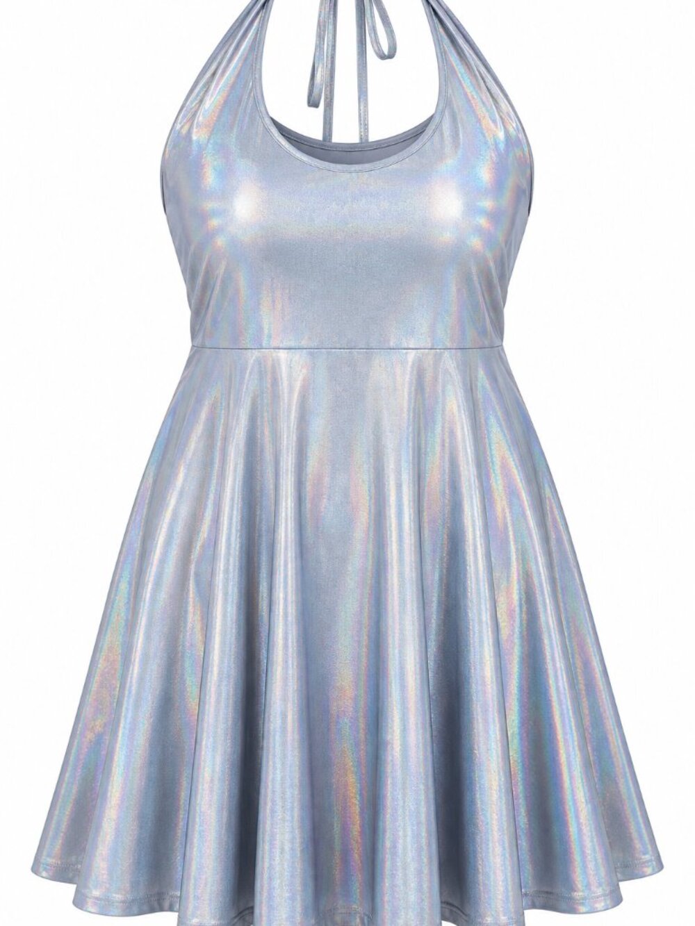 Silver Holographic Halter Skater Dress – Size 2X